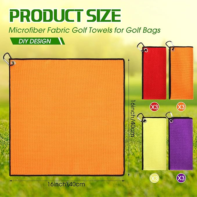 Batiyeer Golf Towel Bulk for Golf Bags 16'' x 16'' Microfiber Fabric Towel with Clip Waffle Pattern, Fitness, Camping, Hiking, Yoga