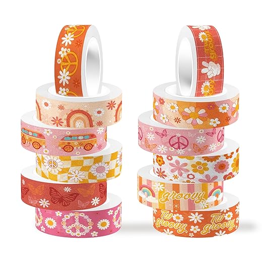 12 Rolls Washi Tape Set, Retro Boho Flower Butterfly Masking Tapes, Doodle by Unknown