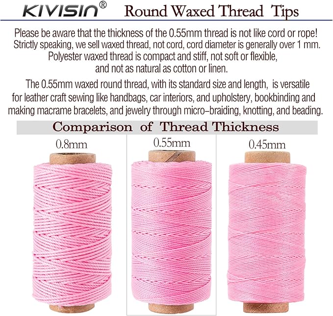0.55mm Bonded Round Waxed Polyester Thread 76 Yards Each, 12 Rainbow Color Wax - Image 6