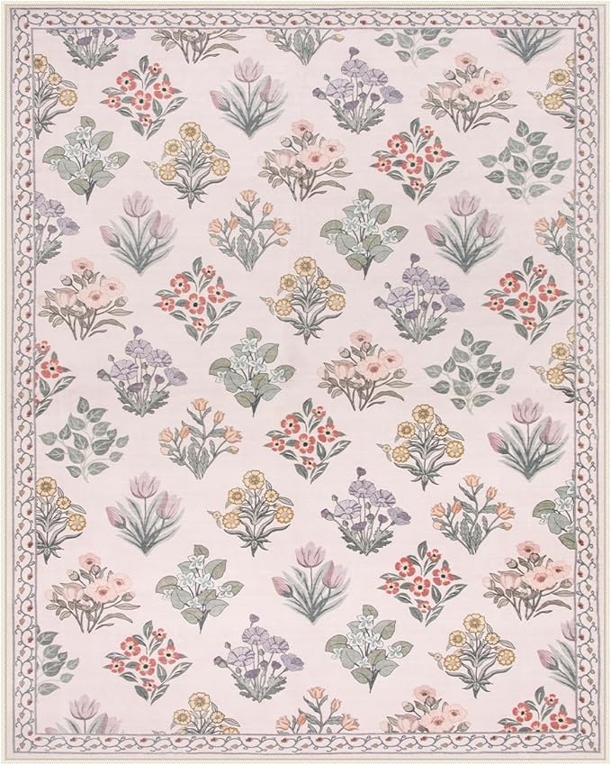 Wonnitar Floral Print Rug for Bedroom, Non Slip Soft Large Moroccan Trellis - Image 8