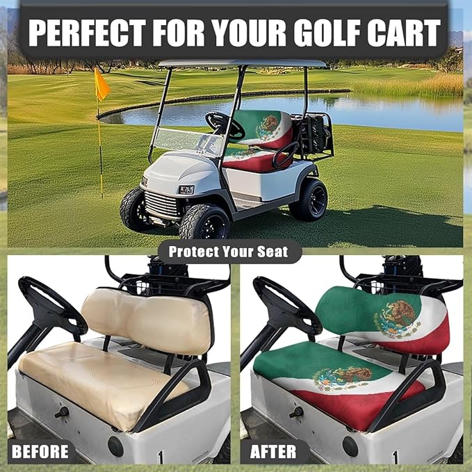 Yewatlles Golf Cart Seat Covers, Blanket for Golf Cart, Universal Golf Cart Seat Towel Fits Golf Car, Club Car, More Golf Carts Retro Mexican Flag