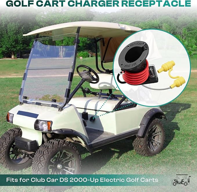 DRIVE UP 48V Club Car Charger Receptacle Charger Plug for Club Car DS Modes, Golf Cart Charging Port with Cord and Club Car Plug OEM 101828901 101802101