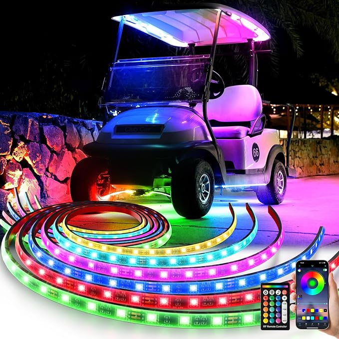 Golf Cart LED Underglow Light Kit, Golf Cart RGB Underbody Light Strip with APP&Remote Control, Multi-Mode, Music Sync, IP68 Waterproof, 9-16V Golf Carts Lighting Strip for Club Car EZGO YAMAHA
