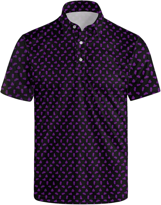 Golf Polo Shirts for Men Funny Print Short Sleeve Golf Shirts Performance Golf Polos