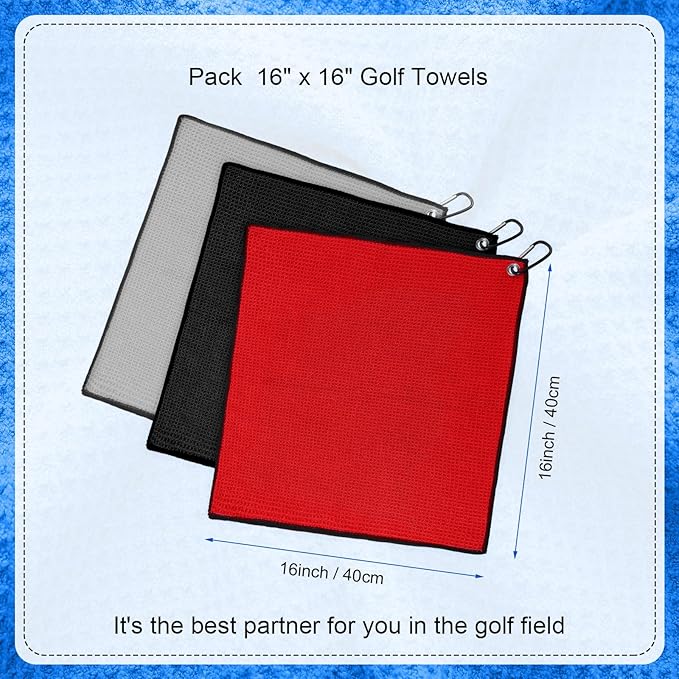 Batiyeer Golf Towel Bulk for Golf Bags 16'' x 16'' Microfiber Fabric Towel with Clip Waffle Pattern, Fitness, Camping, Hiking, Yoga