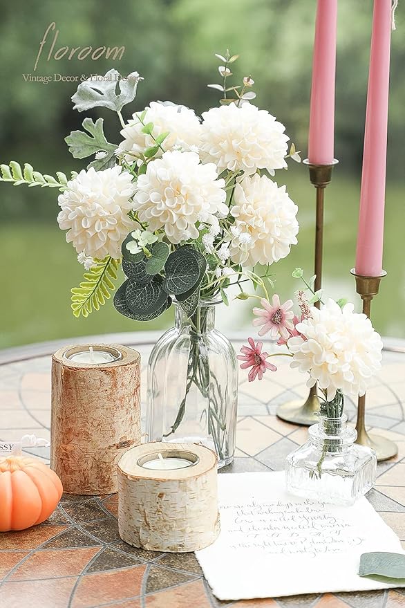 Floroom Artificial Dahlia Flowers 25pcs Real Looking Cream Foam Fake Roses - Image 2