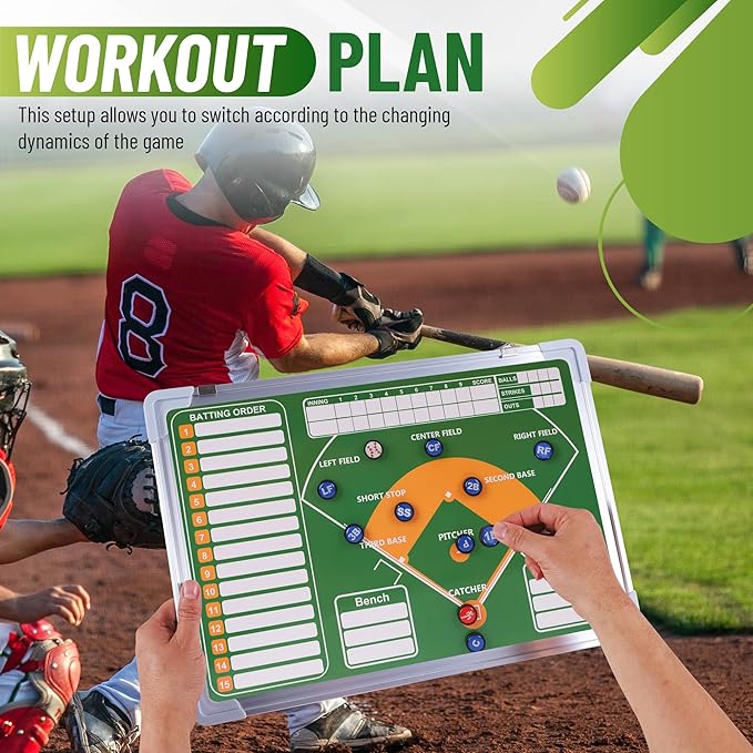 ZPU Magnetic Baseball Lineup Board for Dugout, Baseball/Softball Clipboard for Coaches, Baseball Coaching Board with Dry Erase, Marker pens, Magnets & Storage Bag