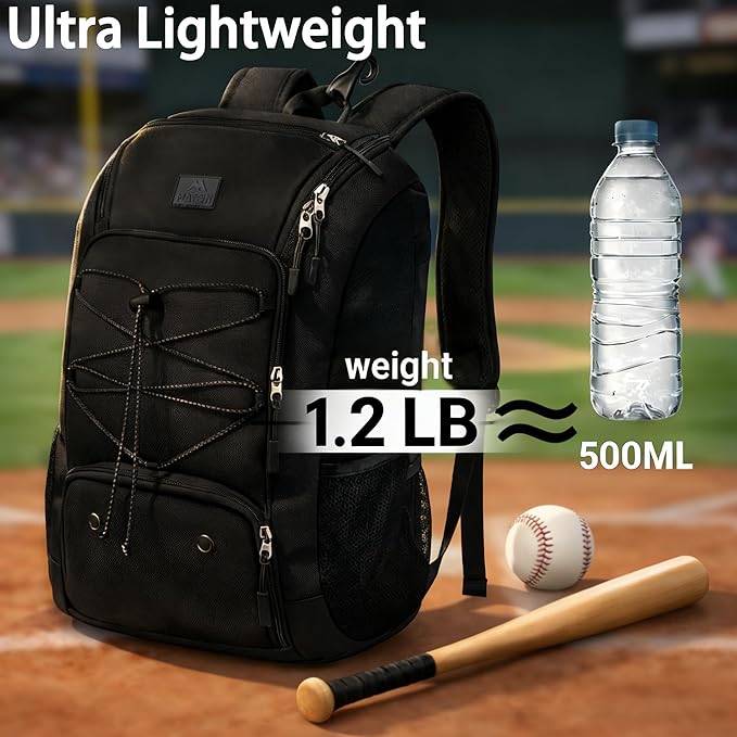 MATEIN Baseball Backpack, Softball Bat Bag with Shoes Compartment for Youth, Boys and Adult, Lightweight Baseball Bag with Fence Hook Hold TBall Bat, Batting Mitten, Helmet, Caps, Teeball Gear