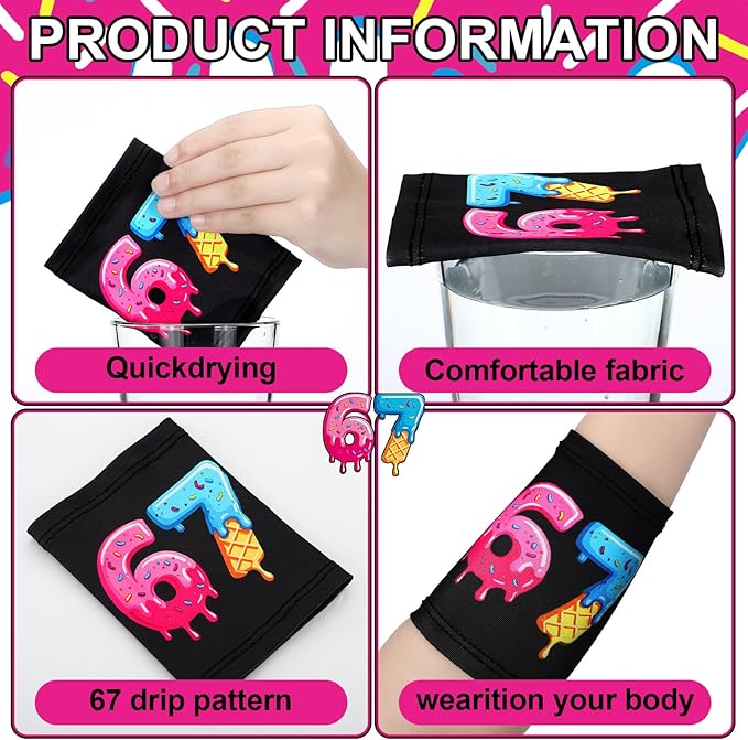 Baseball Ice Cream Drip / 67 Meme Themed Wristbands Sports Cooling Non Slip Wristbands Gift for Sport Baseball Team Ball Lovers Players Sport Gym Party Favors