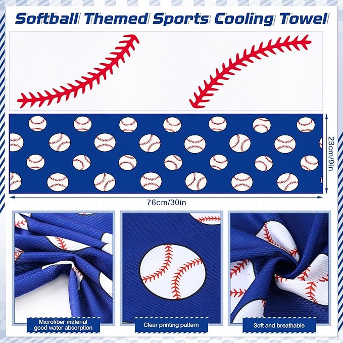 FuWeave 12 Pcs Sports Cooling Towels Baseball Basketball Softball Breathable Soccer Football Volleyball Microfiber Ice Towel Fast Drying for Party Favors Team Gift (Baseball,30 x 9 Inch)