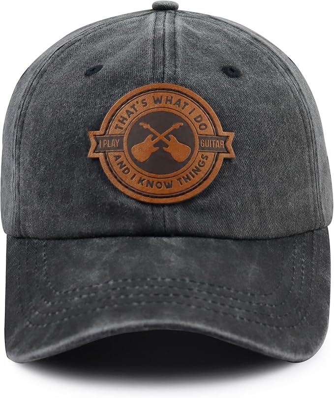 That's What I Do I Play Guitar and I Know Things Hats for Men Women, Adjustable Guitar Decor Leather Patch Baseball Cap
