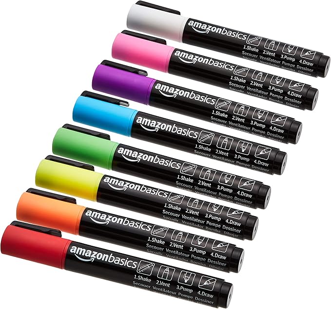 Amazon Basics Bullet/Chisel Reversible Tip Chalk Markers, Bold Point, Bright by AmazonBasics