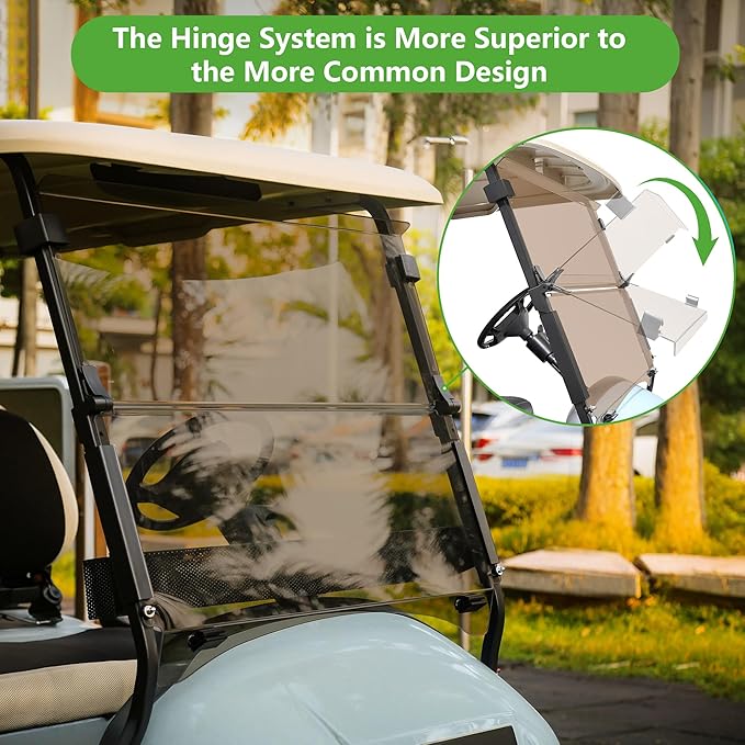 10L0L Golf Cart Windshield for Club Car Precedent 2004-Up, Tempo, 2017-Up Onward, Clear/Tinted Fold Down Club Car Windshield Anti-UV Impact Resistant, HD View, 37.5" W X 33.6" H
