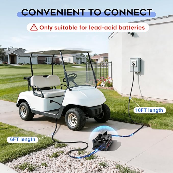 EPOWREY 48 Volt Golf Cart Battery Charger Onboard 15 AMP for EZGO TXT RXV/Club Car/Yamaha with Ring Terminals Plug