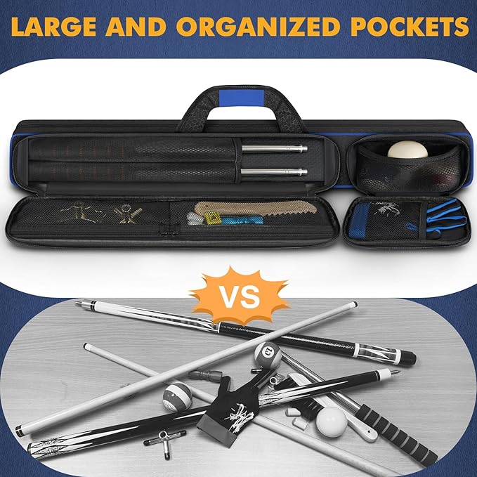 PEKREWS Pool Cue Case, Pool Stick Case 2x2 Holds 2 Sticks with 2 Accessory Zipper Pockets, Sturdy Polyester Pool Cue Carry Bag with Shoulder Strap Handle, Soft Billiard Cue Sling Bag for Men and Women