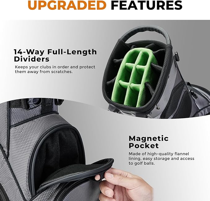 UNIHIMAL 14 Way Dividers Golf Stand Bag Lightweight, Golf Bag for Men Women with Multiple Pockets, Dual Strap and Rain Cover Hood
