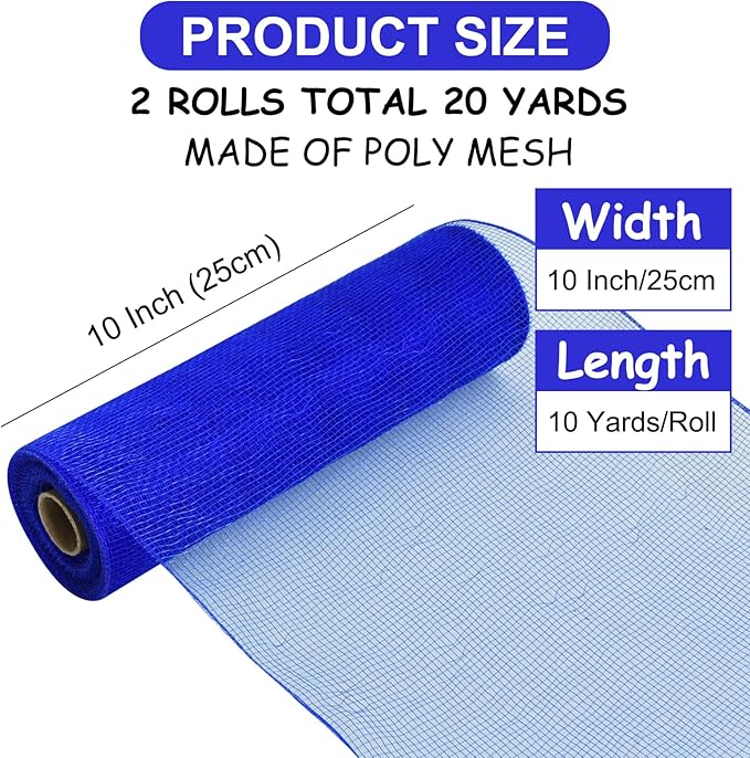 TONIFUL 2 Rolls 10 Inch Royal Blue Decorative Mesh Ribbbon Rolls, Fabric Mesh - Image 2