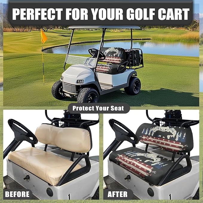 Yewatlles American Flag Bear Cart Seat Covers for Club Car,Golf Carts Ordinary Front Seats,Breathable Washable Polyester Cloth Renew Your Golf Cart