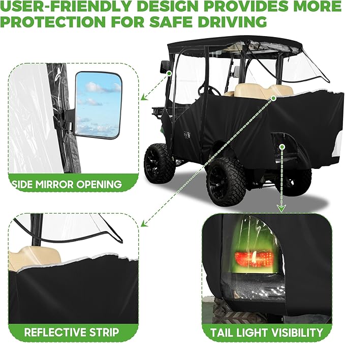 10L0L Golf Cart Driving Enclosure 2/4 Passenger for Yamaha G14 G16 G22 G29 Drive2 with Heavy Duty Zipper,600D Golf Cart Rain Cover Driving Covers with Roll-up Windshield, 4-Sided Clear Window
