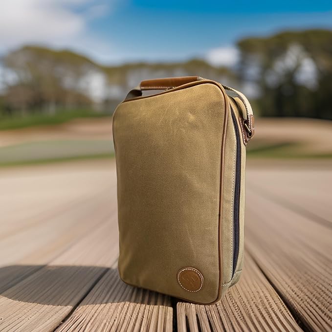 Lumberjack Plaid Golf Shoe Bag - Canvas and Leather, Large Travel Organizer for Men and Women, Breathable Sneaker Carrier