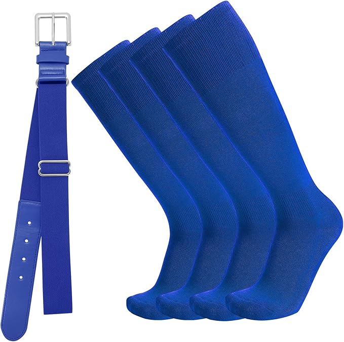 Baseball Socks and Belt Combo for Youth Adult - Softball Sock and Belt for Boys and Girls (2 Pairs of Socks & 1 Belt)