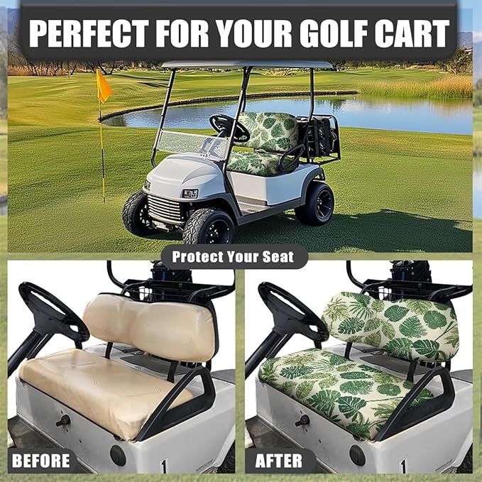 Suobstales Golf Cart Front and Rear Seat Cover Set for EZGO TXT RXV & Club Car DS 2 Passenger, Washable Bench Seat Covers Kit