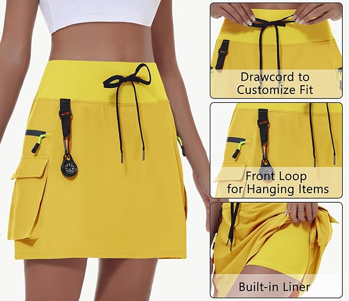 MIVEI Skorts for Woman - Hiking Cargo Skorts with Zipper Pockets, High Waisted Quick Dry Golf Workout, Dressy Casual
