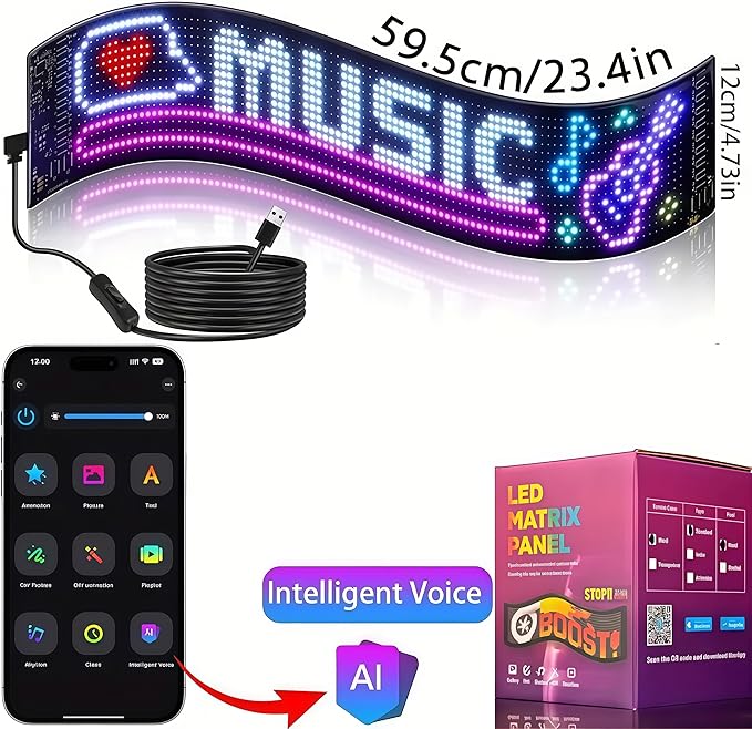 AI Voice Controlled Golf Cart Devil Eyes Light Sign& Led Eyes for Car Windshield - 23x5in Programmable Flexible LED Screen with App Control Animated Scrolling Electra Eyes for Truck UTV Decor