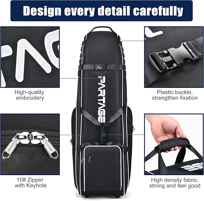 Partage Golf-Reisetasche mit Rollen, Golf-Reisetasche fr Fluggesellschaften, 900D strapazierfhiges Oxford-Gewebe, Schwarz