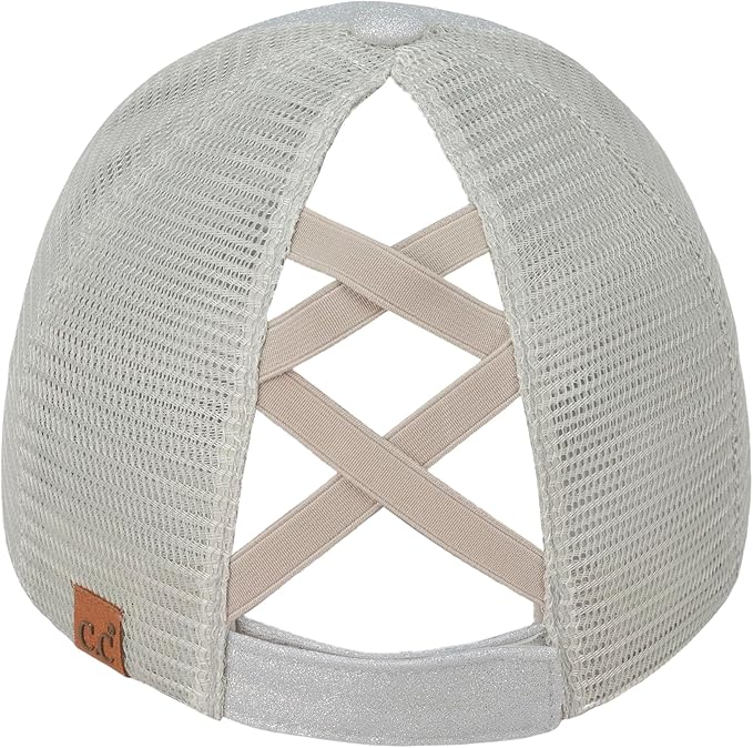 C.C Ponycap Messy High Bun Ponytail Adjustable Glitter Mesh Trucker Baseball Cap