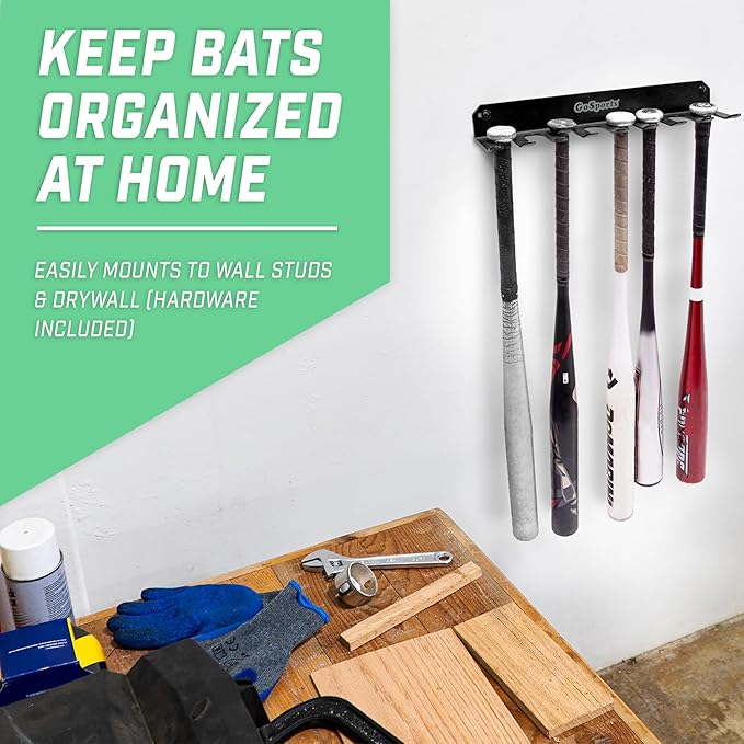 GoSports Baseball & Softball Bat Racks - Black or Red, Holds 16 Bats - Mount on Wall or Clip on Dugout Fence