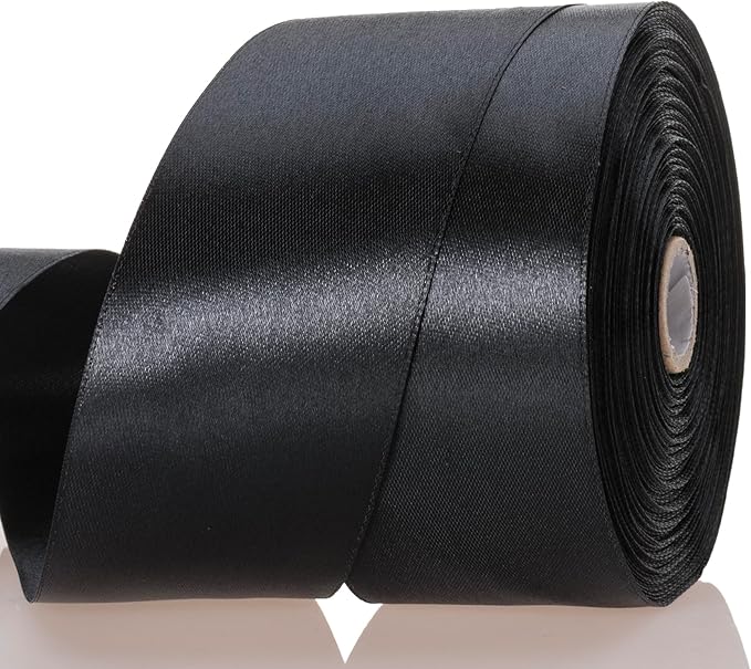 2 Inch Black Solid Satin Ribbon, 50 Yards Craft Fabric Ribbon by YASEO