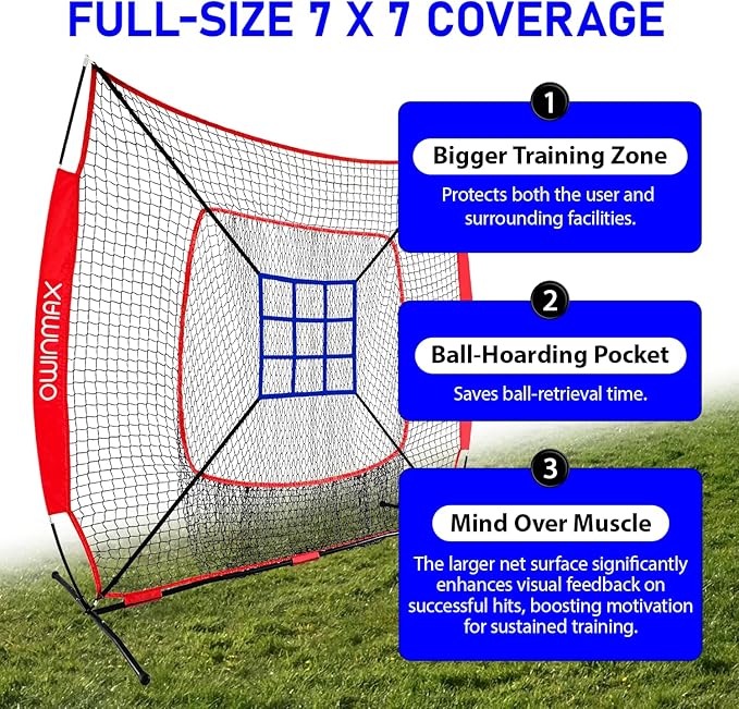 7x7 ft Baseball Softball Practice Net with The Detachable Bow Frame for Batting, Hitting, Pitching, Portable Baseball Practice Net with Carry Bag, Great for All Levels