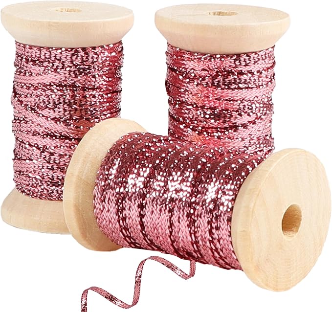 Rose Gold Thin Ribbon 1/8 inch Metallic Braided Double Faced Ribbons Curling by Unknown