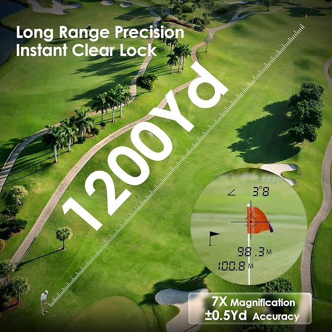 1200Yards Range Finder Golf with Slope, 7X Magnification Range Finder, Lightweight Portable Rechargeable Rangefinder, Flag Lock Vibration, Switch for Legal, Range Finders for Hunt Golf Accessory(Grey)