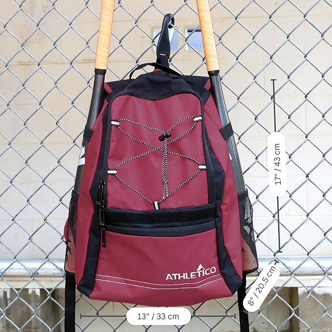 Athletico Youth Baseball Bag - Bat Backpack for Baseball, T-Ball & Softball Equipment & Gear | Holds Bat, Helmet, Glove | Fence Hook
