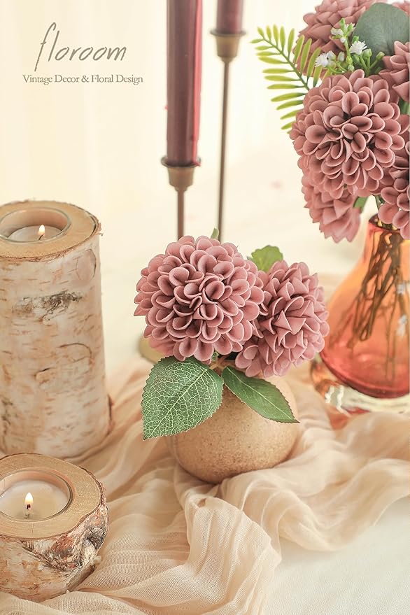 Floroom Artificial Dahlia Flowers 25pcs Real Looking Dusty Rose Foam Fake Roses - Image 3