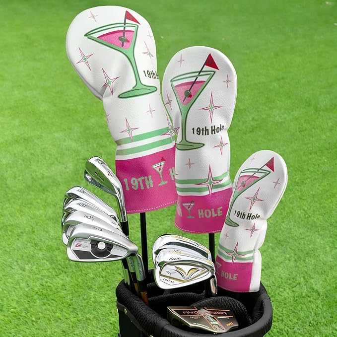 Golf Club Head Covers for Men Women, PU Leather Golf Headcover for Driver Fairway Wood and Hybrid, Funny Golf Accessories