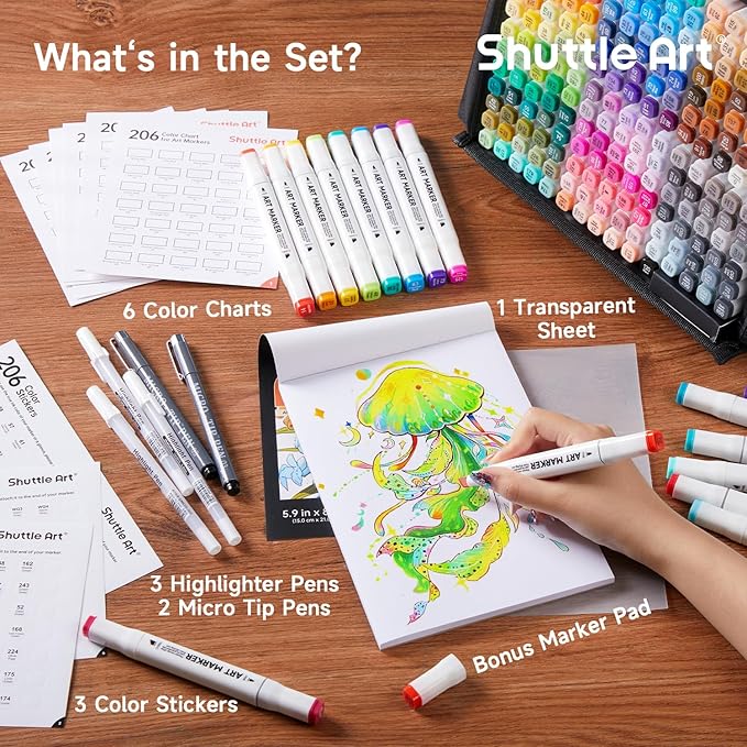 Shuttle Art 206 Colors Alcohol Markers, 204 Colors Dual Tip Art Marker Set Plus - Image 4