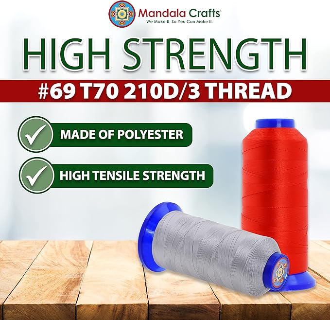 Mandala Crafts Gray Heavy Duty Thread -1500 Yds Tex 70 Thread - Image 4