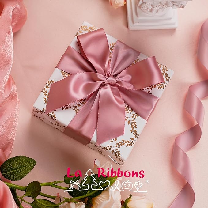 LaRibbons 1 1/2 Inch 50 Yard Double Faced Satin Ribbon, Dust Pink Satin Craft - Image 2