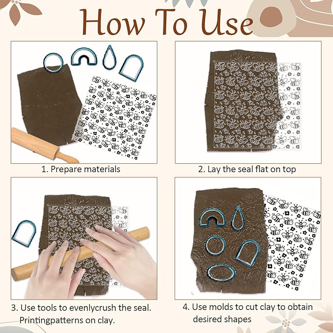 CHGCRAFT Cartoon Bees Pattern Polymer Clay Texture Sheet Seamless Flowers - Image 4