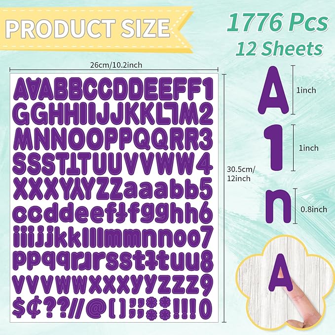 Alphabet Stickers, 12 Sheets, Deep Purple Letter Stickers, Self-Adhesive Vinyl - Image 2