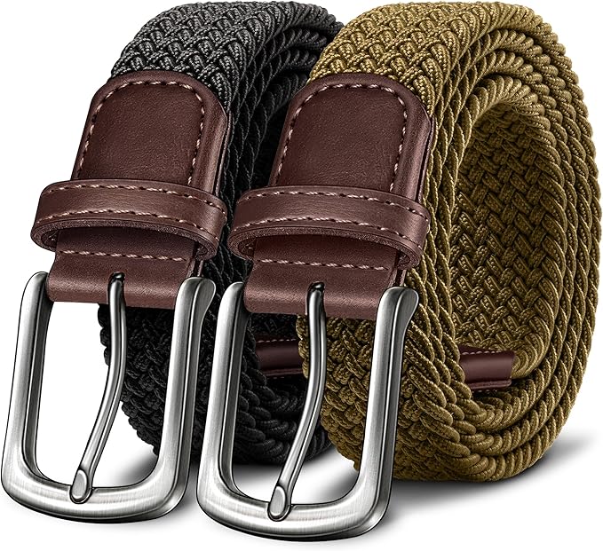 KEMISANT Men's Golf Belt 2 Pack-Braided Woven Stretch Belt for Gift Men Casual Jeans Sports Work 1 3/8"