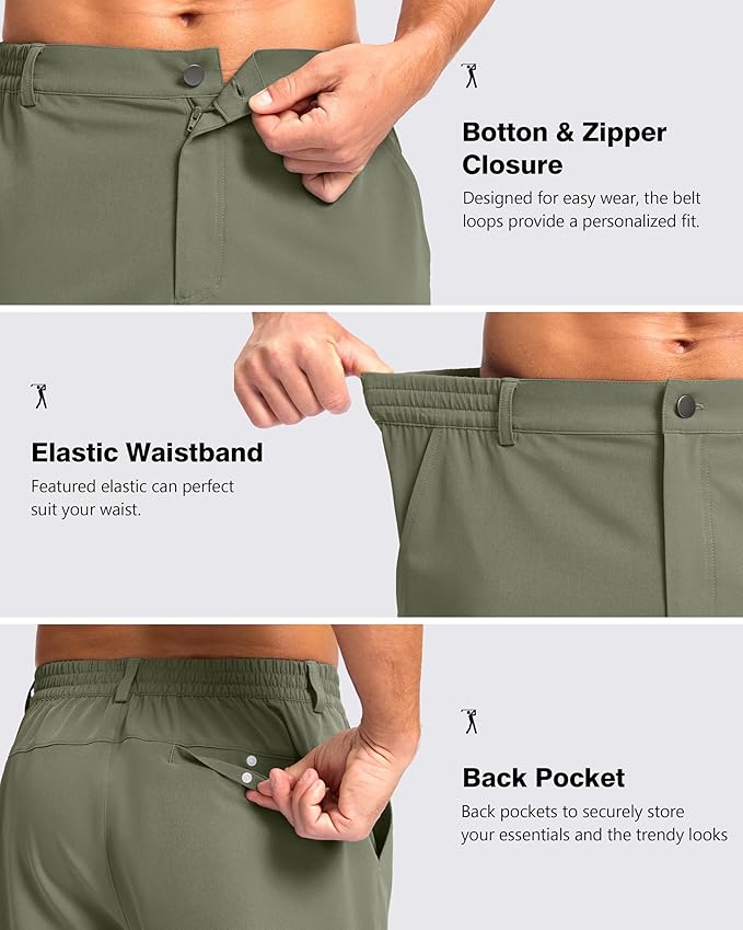 Pudolla Men's Casual Shorts 7"/9"/5" Lightweight Golf Shorts with 3 Pockets Stretch Quick Dry Comfy Work Shorts