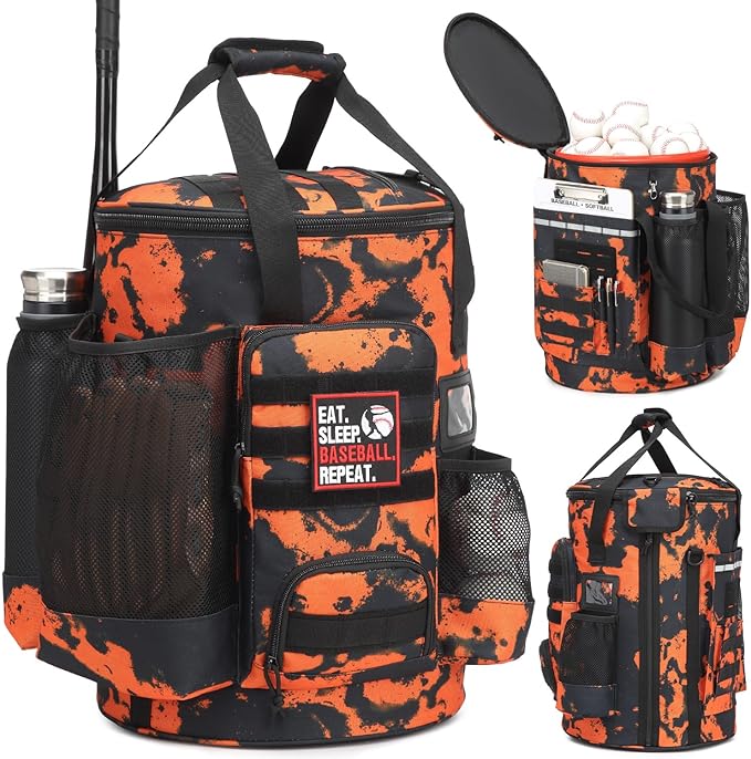 Baseball Bucket Bag Baseball Coaching Accessories Organizer Softball Bucket Bag with Anti-Slip Bottom & Multiple Pockets for Bat, Gloves, Scoreboards