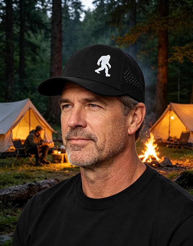 Embroidered Bigfoot Quick Dry Hats for Men and Women with Laser-Cut Mesh & Curved Brim