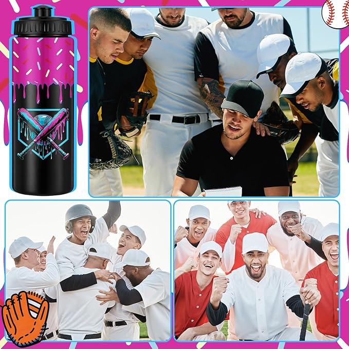 12 Pcs Baseball Drip Ice Cream Water Bottle Bulk Birthday Party Reusable Sports Bottle 20 oz Baseball Accessories Gifts School Sports