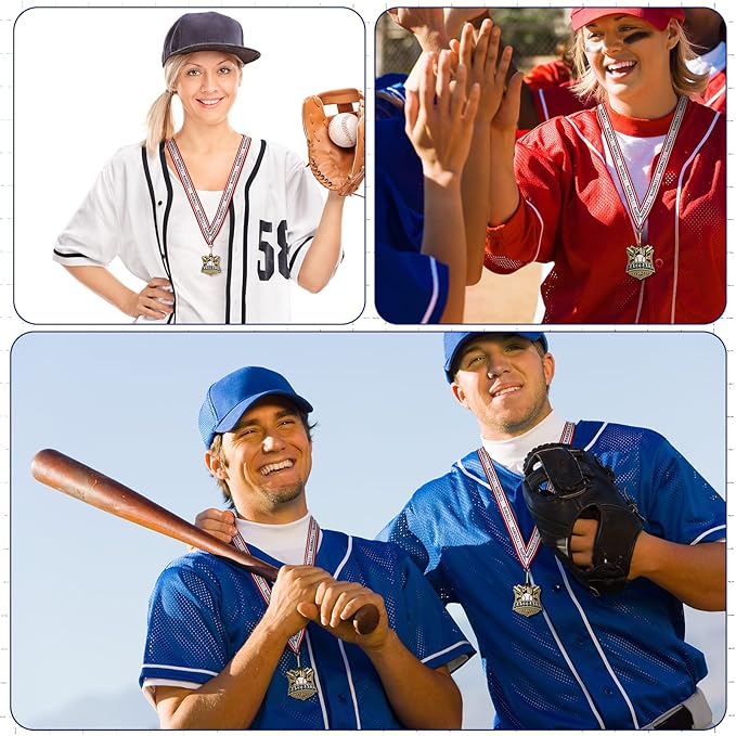 Ecation Medals with Neck Ribbons Soccer Awards Medals Baseball Team Awards Softball T-Ball Flag Football Trophy for Kids Sports Competitions Celebration Gift
