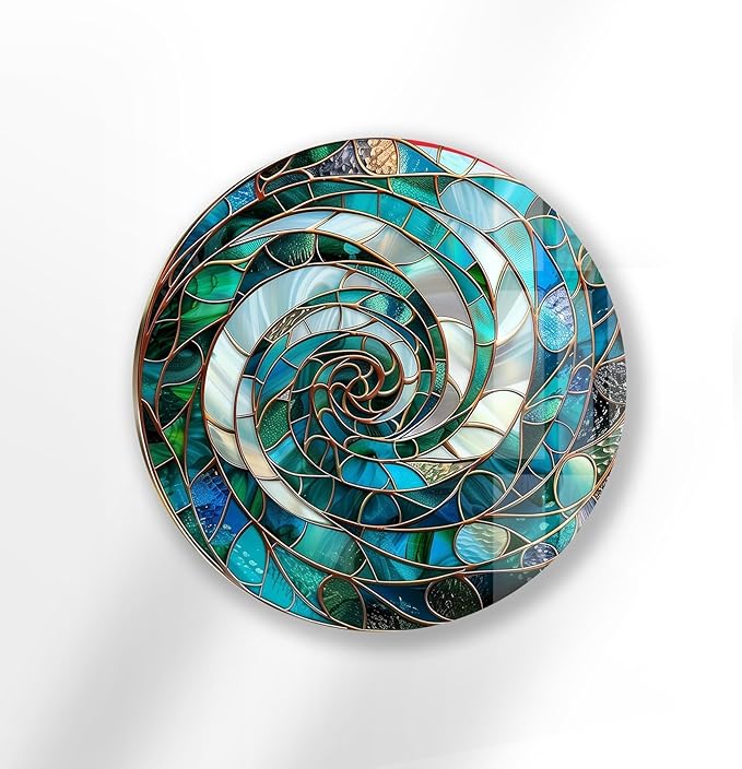 My Photostation.com 15.8'' Diameter Aqua Spiral Harmony Round Glass Wall Art - Image 5